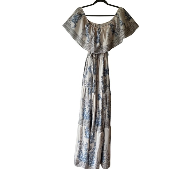 SHEIN Dresses & Skirts - Shein Blue Floral Off Shoulder Maxi Dress Large Boho Summer Ruffle Tiered